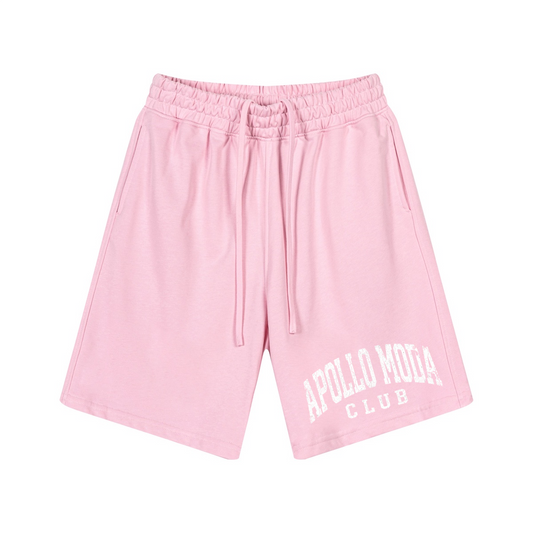 Club Collegiate sweat shorts in pink by Apollo Moda, front view