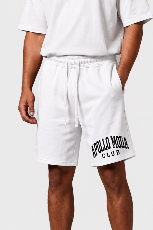 Club Collegiate sweat shorts in white by Apollo Moda, main product view