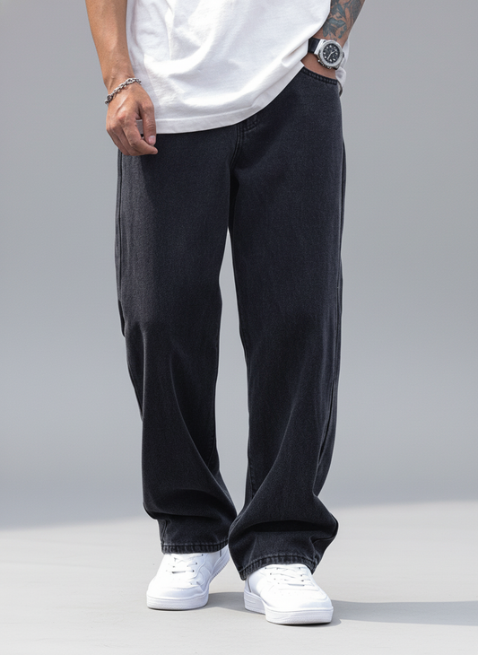 Loose Men Slant Pocket Straight Leg Jeans