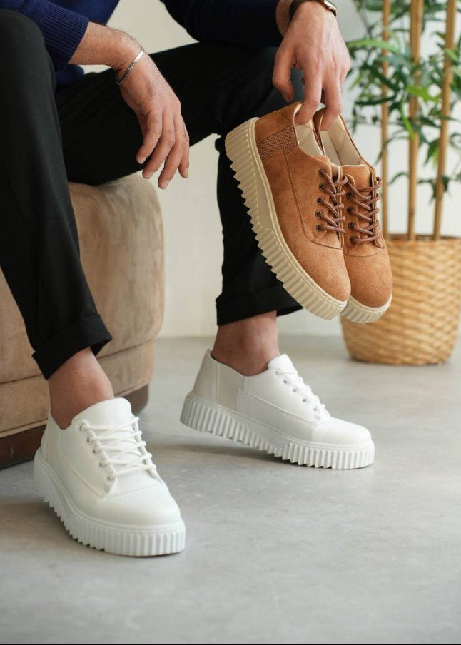 Casual Fashion Platform Lace Up All White Mens Sneakers Shoes